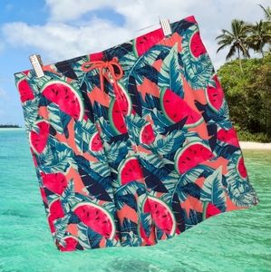GEORGE Tropical Dopamine Watermelon Print on Blue Classic Swim Trunks Big Man